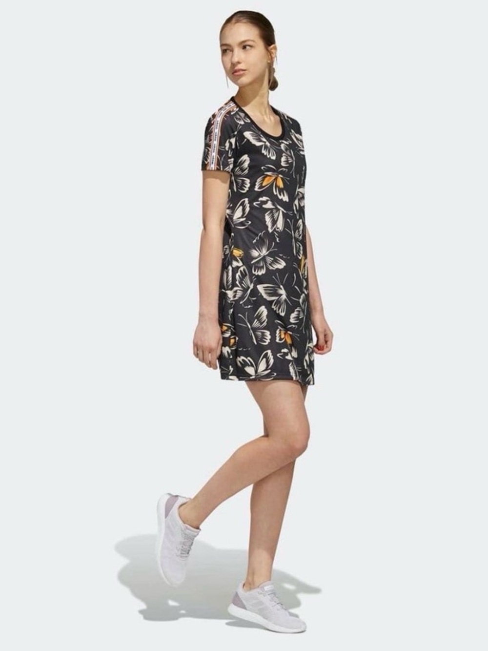 Adidas X Farm Rio Black Floral Short-Sleeve Sports Dress